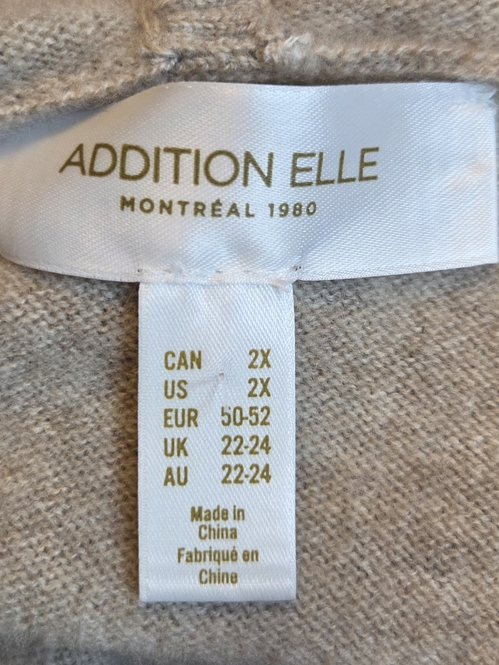 Addition Elle Beige Scoop-Neck 100% Cashmere Hooded Sweater Size 2X - Picture 5 of 6